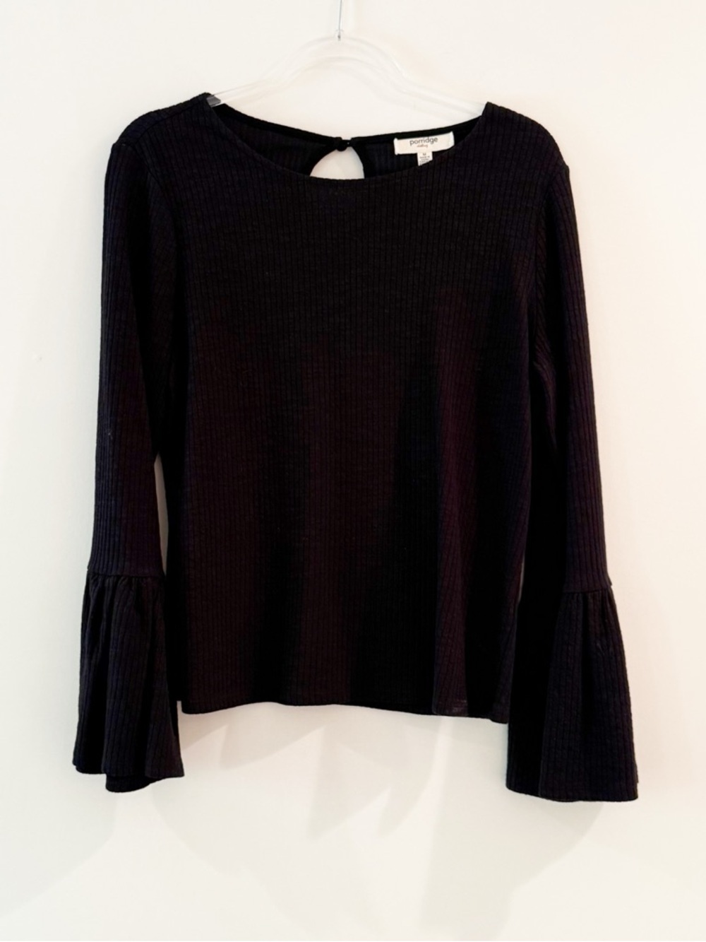 Anthropologie Porridge Joan Black Ribbed Bell Sleeve Top - Picture 8 of 8